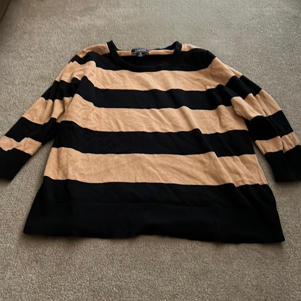 Lands' End Black and Beige Striped Women’s Sweater